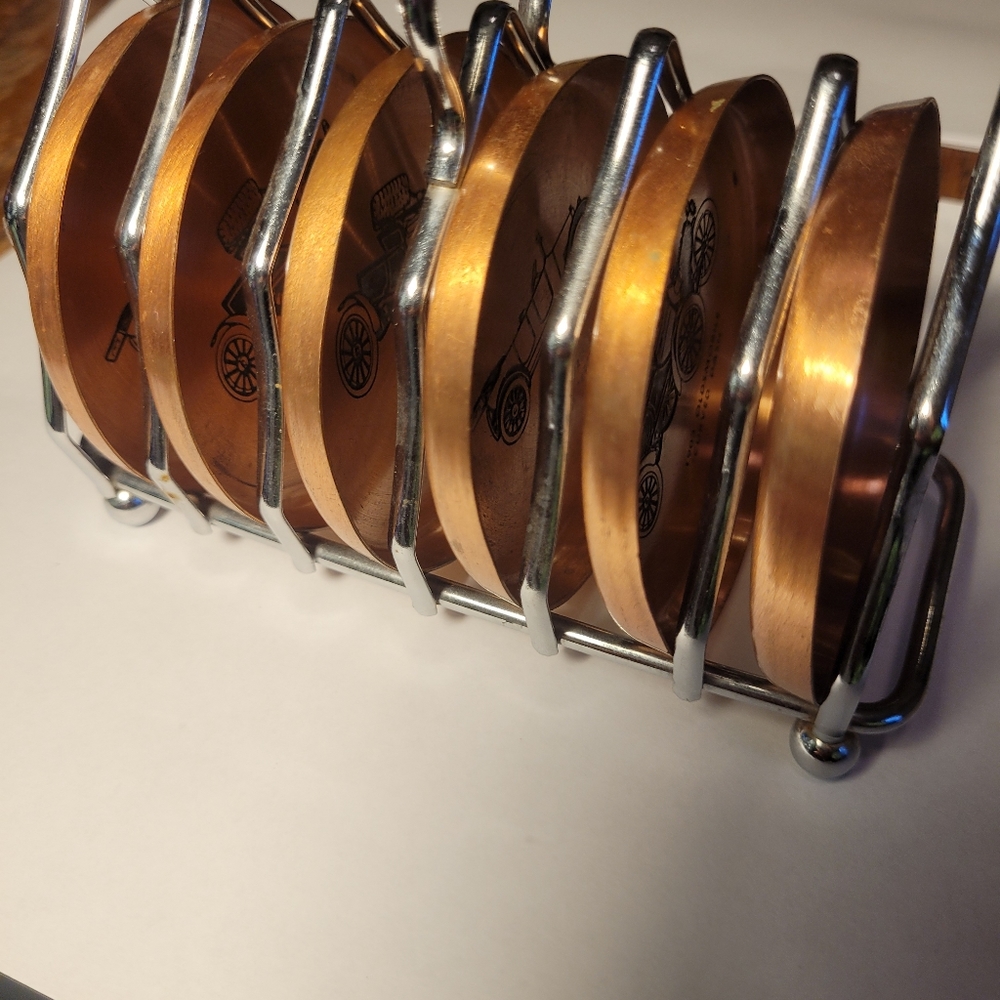 Fantasy copperware made in canadax6 coasters and rack